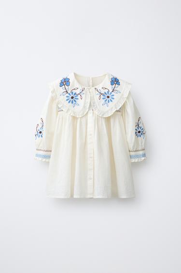 EMBROIDERED FLORAL PETER PAN COLLAR SHIRT - Ecru by Zara