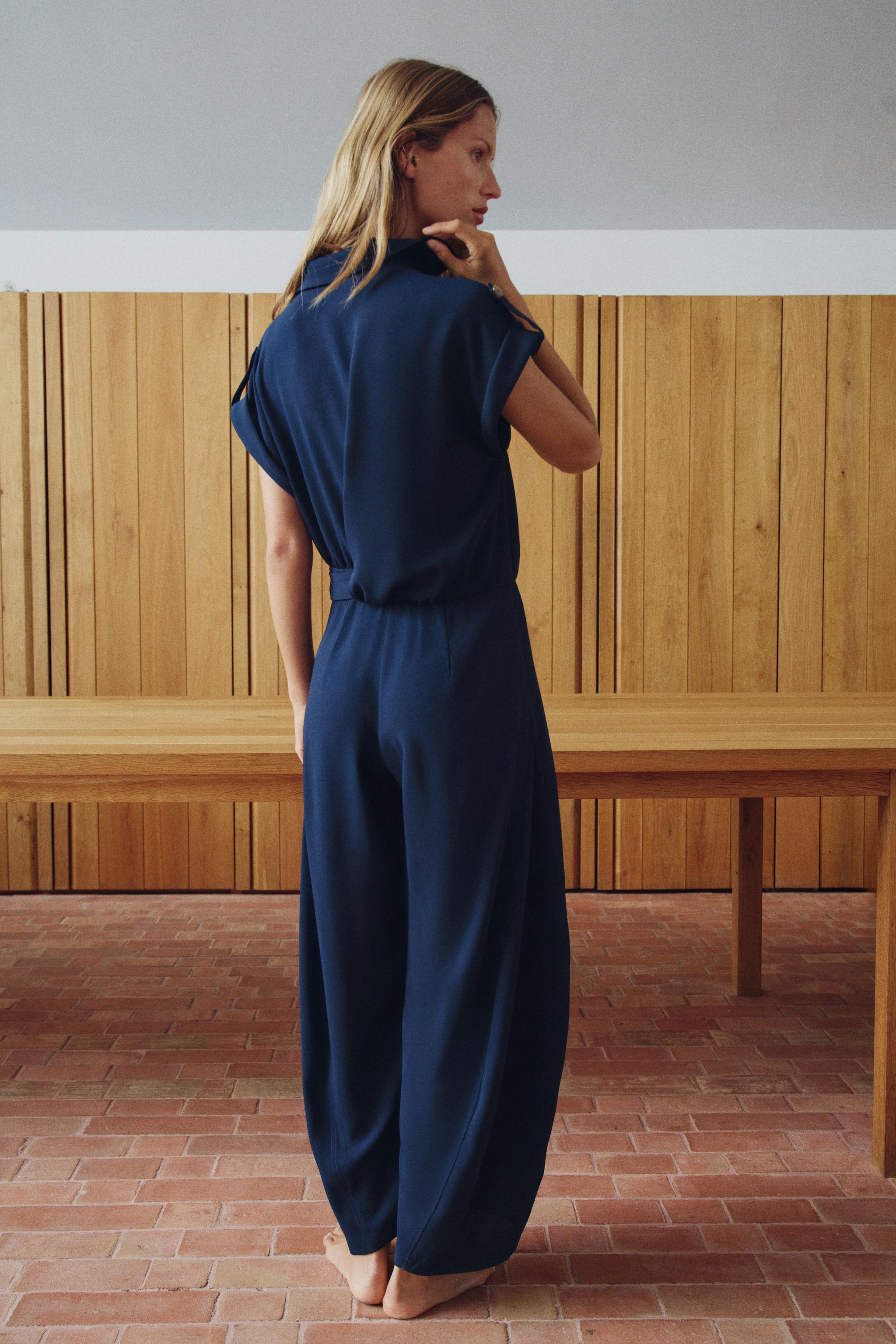 LONG BELTED JUMPSUIT - Navy blue | ZARA Canada