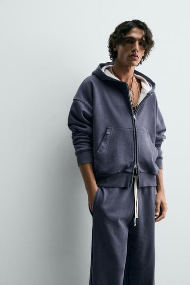 SWEAT BIMATIÈRE WAFFLE À CAPUCHE - Bleu encre de Zara - Image 5
