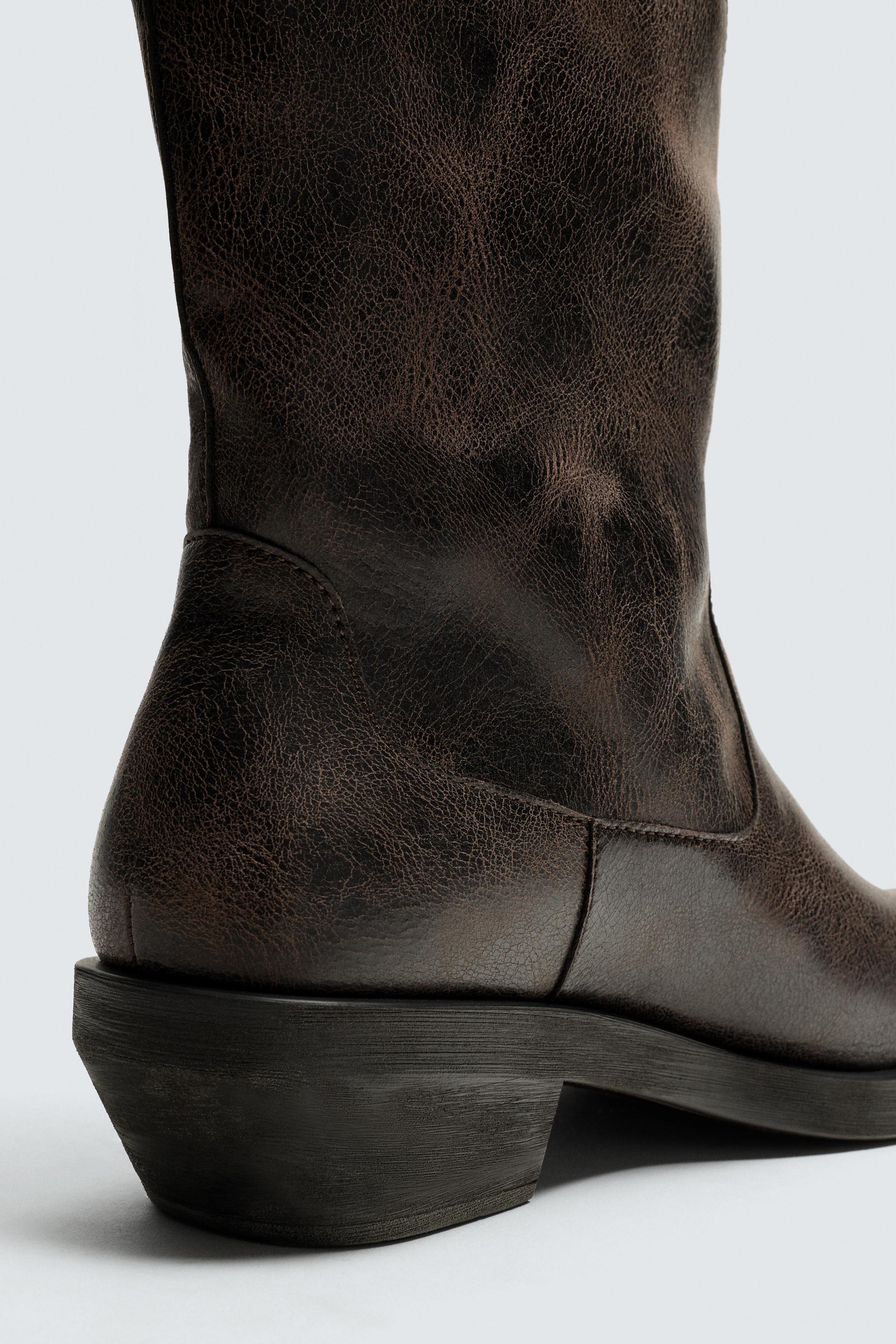 ZARA　カウボーイスタッズブーツ ブラウン org.jpg