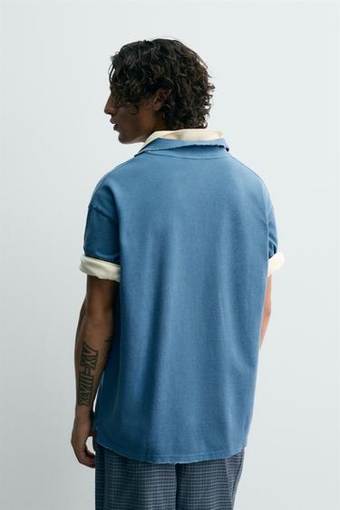 POLO EN PIQUÉ DÉLAVÉ - Bleu clair de Zara - Image 2