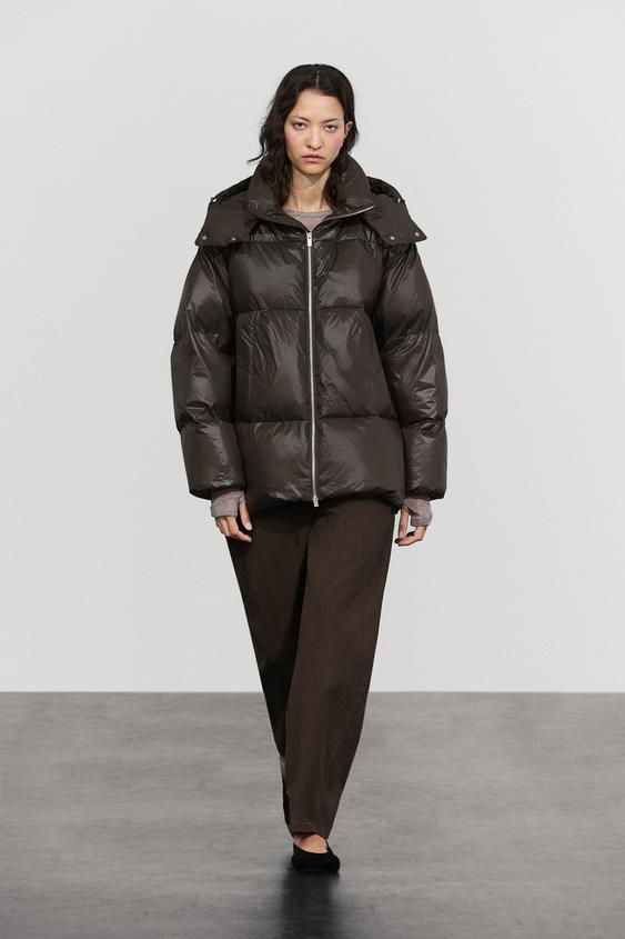 Zara Down jacket with mitten detail - Dark gray marl - Image 0