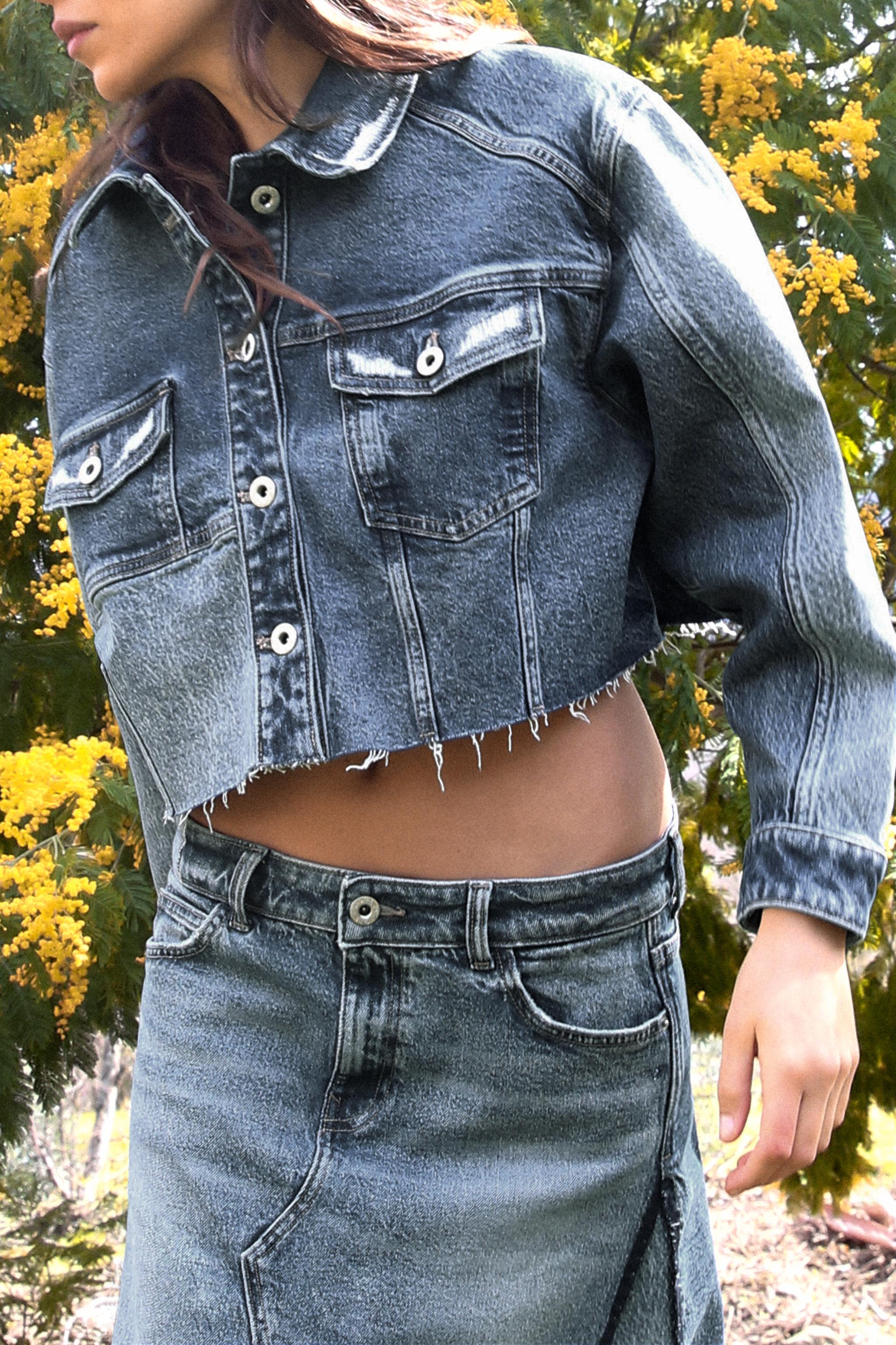 Z1975 CROP DENIM PATCHWORK JACKET - Mid-blue | ZARA United States