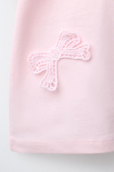 CROCHET BOW T-SHIRT - Pink by Zara - Image 3
