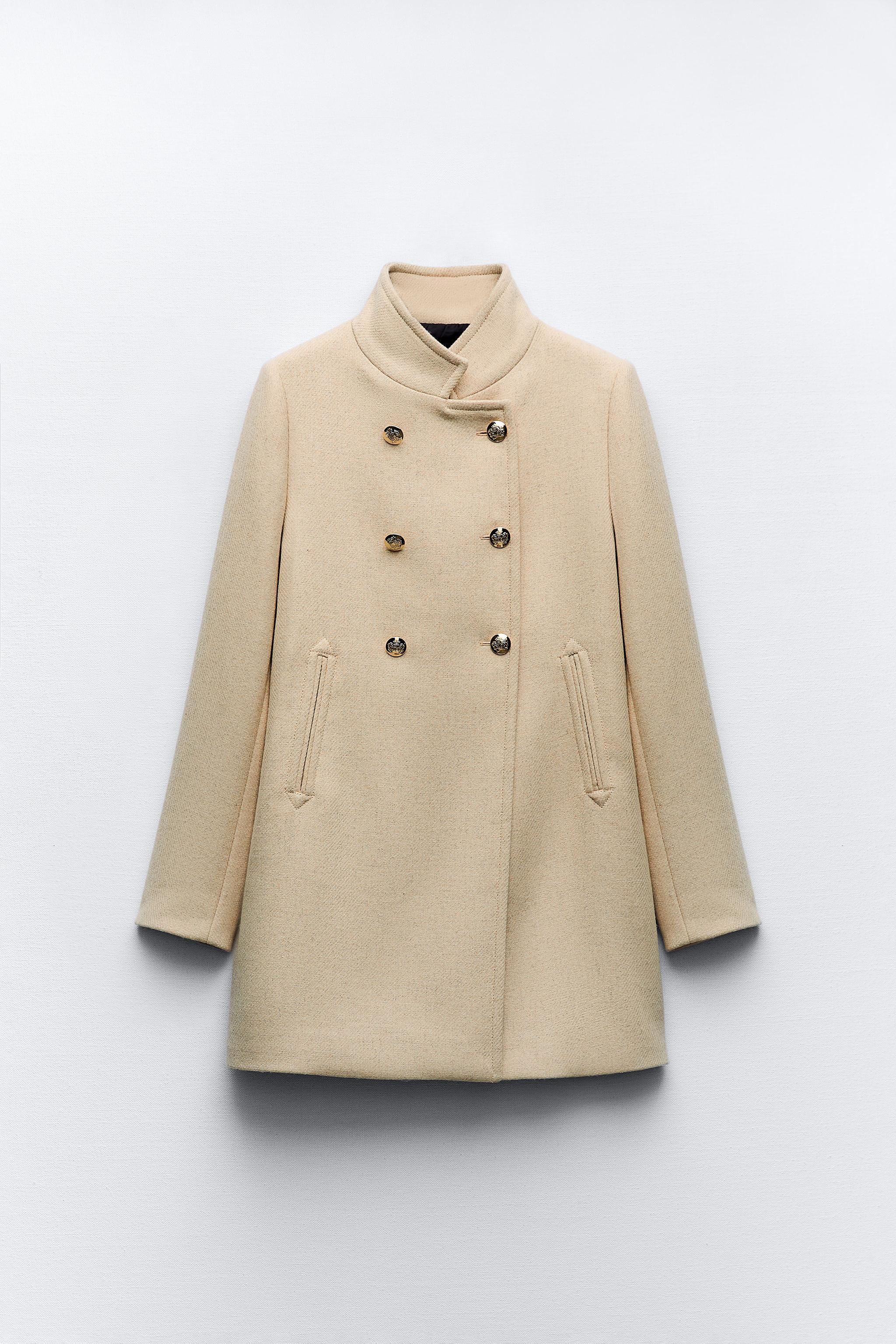 Zara double breasted coat on sale sand