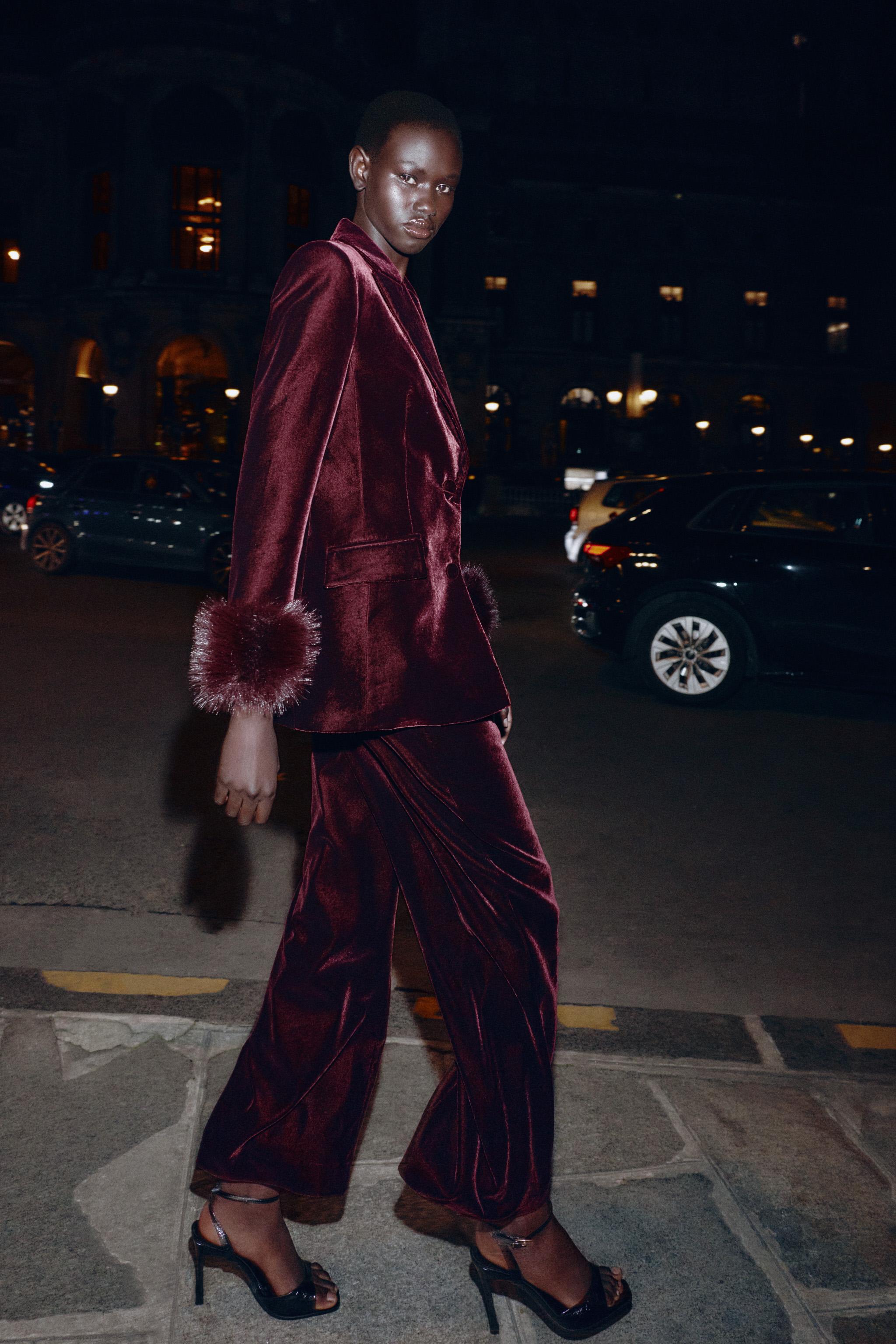 VELVET WIDE LEG PANTS