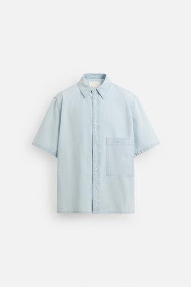 CHEMISE DÉLAVÉE À POCHE - Bleu clair de Zara - Image 6