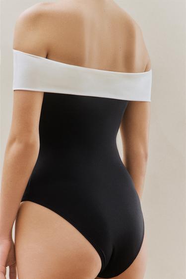 MAILLOT DE BAIN ÉPAULES DÉNUDÉES - Noir de Zara - Image 4