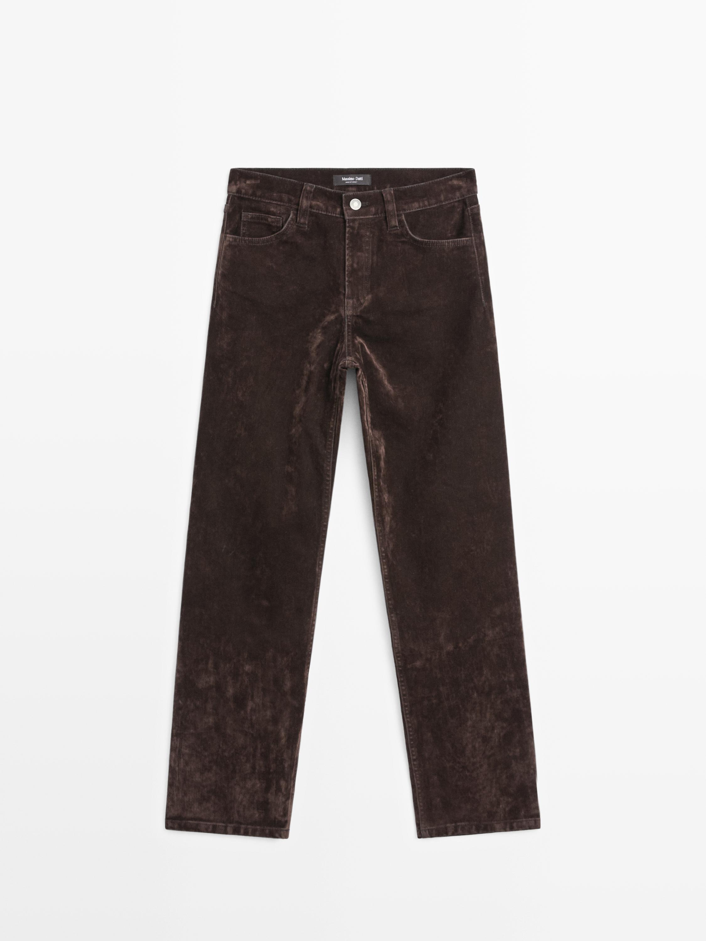 Straight-leg mid-rise flocked jeans