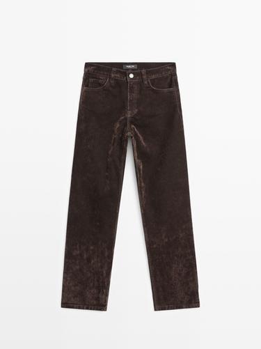 Zara Straight fit mid-rise flocked jeans - Chocolate