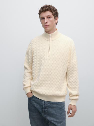 Zara Mock neck knit sweater with zip - Ecru