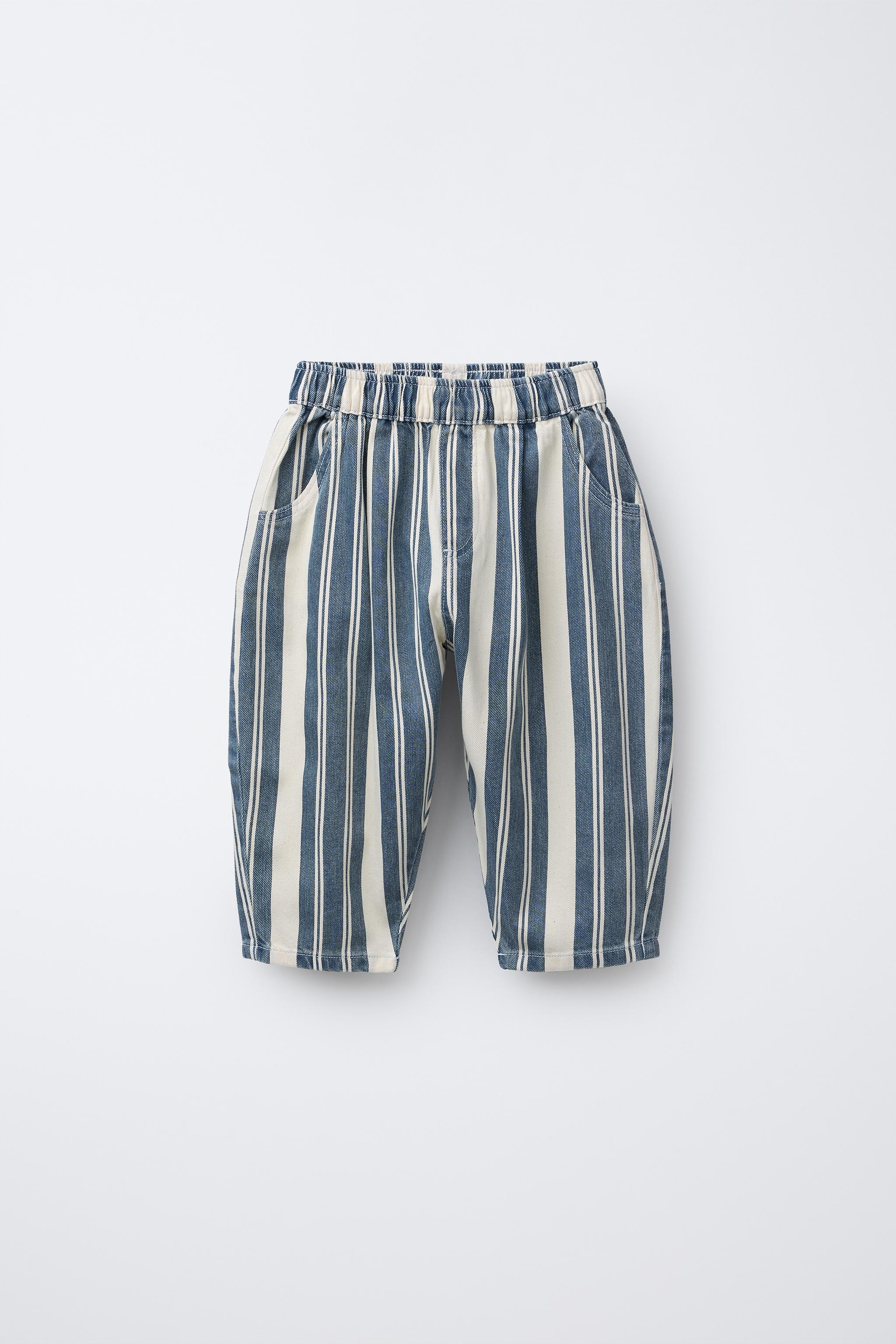 ツイル地ストライプバルーンパンツ - 青色/白色 | ZARA Japan / 日本