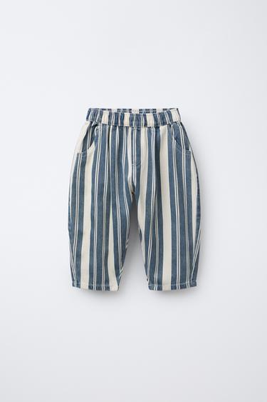 STRIPED RELAXED TWILL TROUSERS - Blue/White by Zara - Image 0