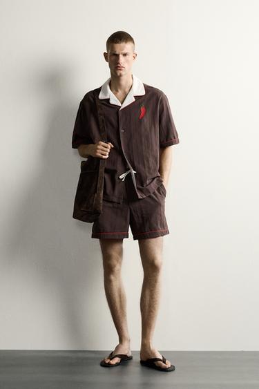TOMATO EMBROIDERY SHORTS - Chocolate by Zara