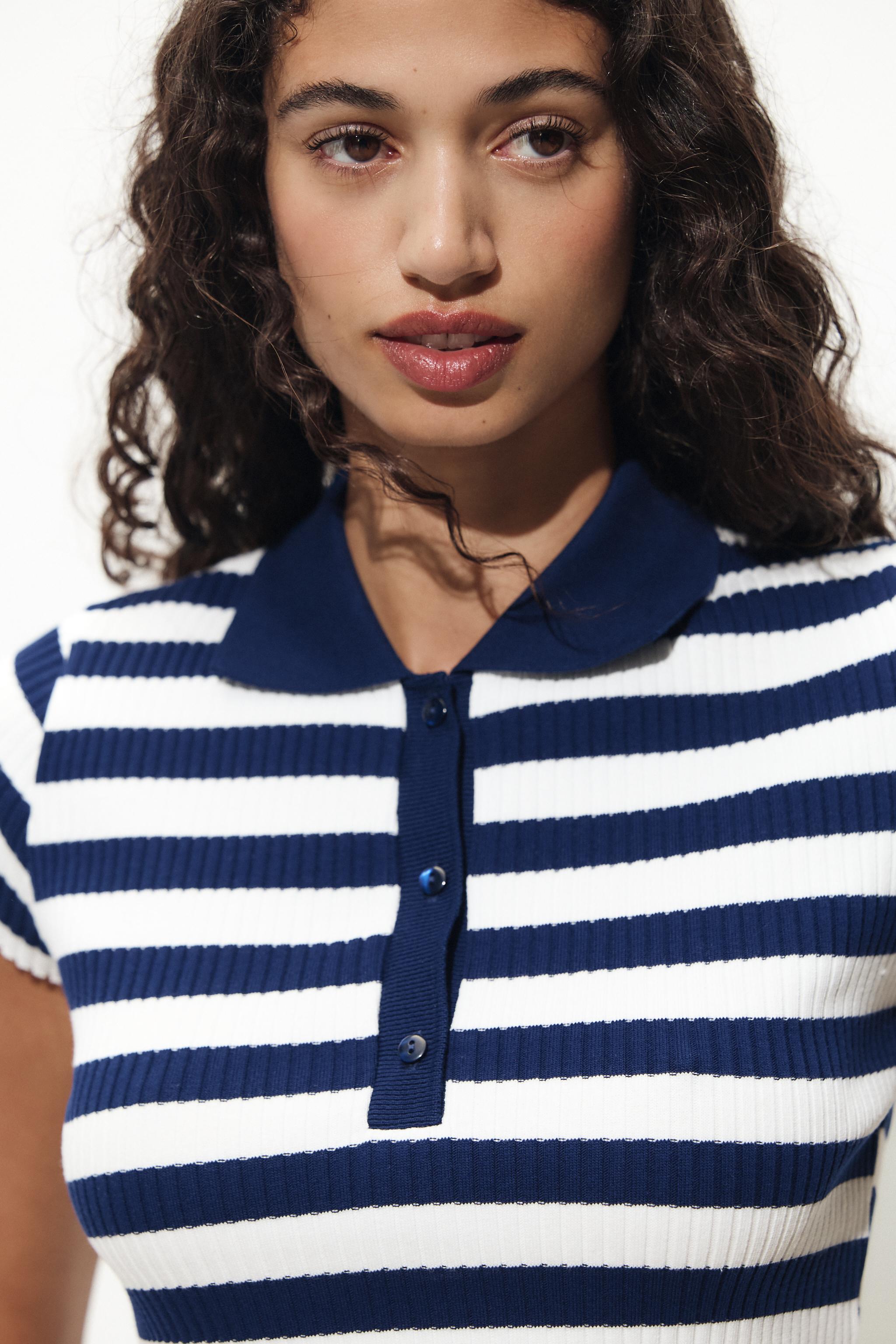 STRIPED RIBBED POLO SHIRT - Brown / White | ZARA United States