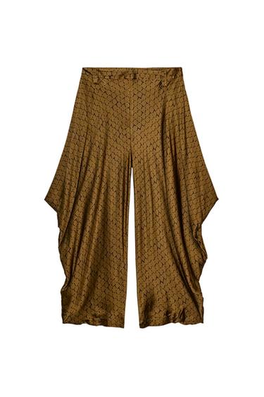 Zara ZW COLLECTION DRAPED PRINTED PANTS - Brown