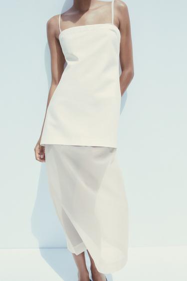 CONTRASTING ORGANZA MIDI DRESS - Ecru by Zara
