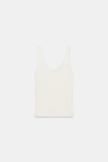 T-SHIRT EN MATIÈRES VARIÉES À BRETELLES - Écru de Zara - Image 3
