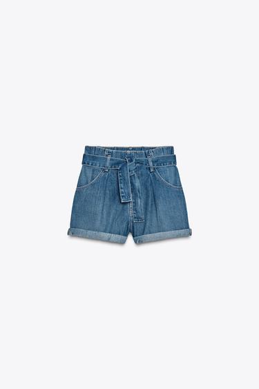HIGH-WAIST TRF PAPER BAG DENIM BERMUDA SHORTS - Blue by Zara - Image 4