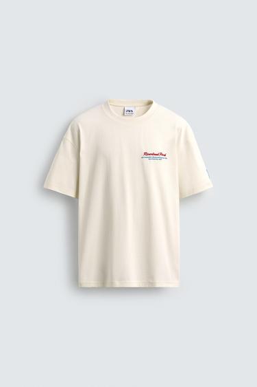 Zara CONTRAST PRINT T-SHIRT - Oyster-white