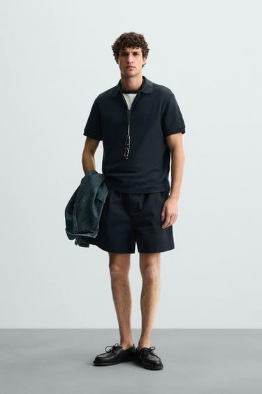 PIQUÉ TEXTURED POLO SHIRT - Navy blue by Zara - Image 0