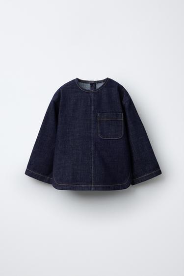 TIMELESZ - CAMISA EM DENIM COM PESPONTOS - Índigo-escuro da Zara