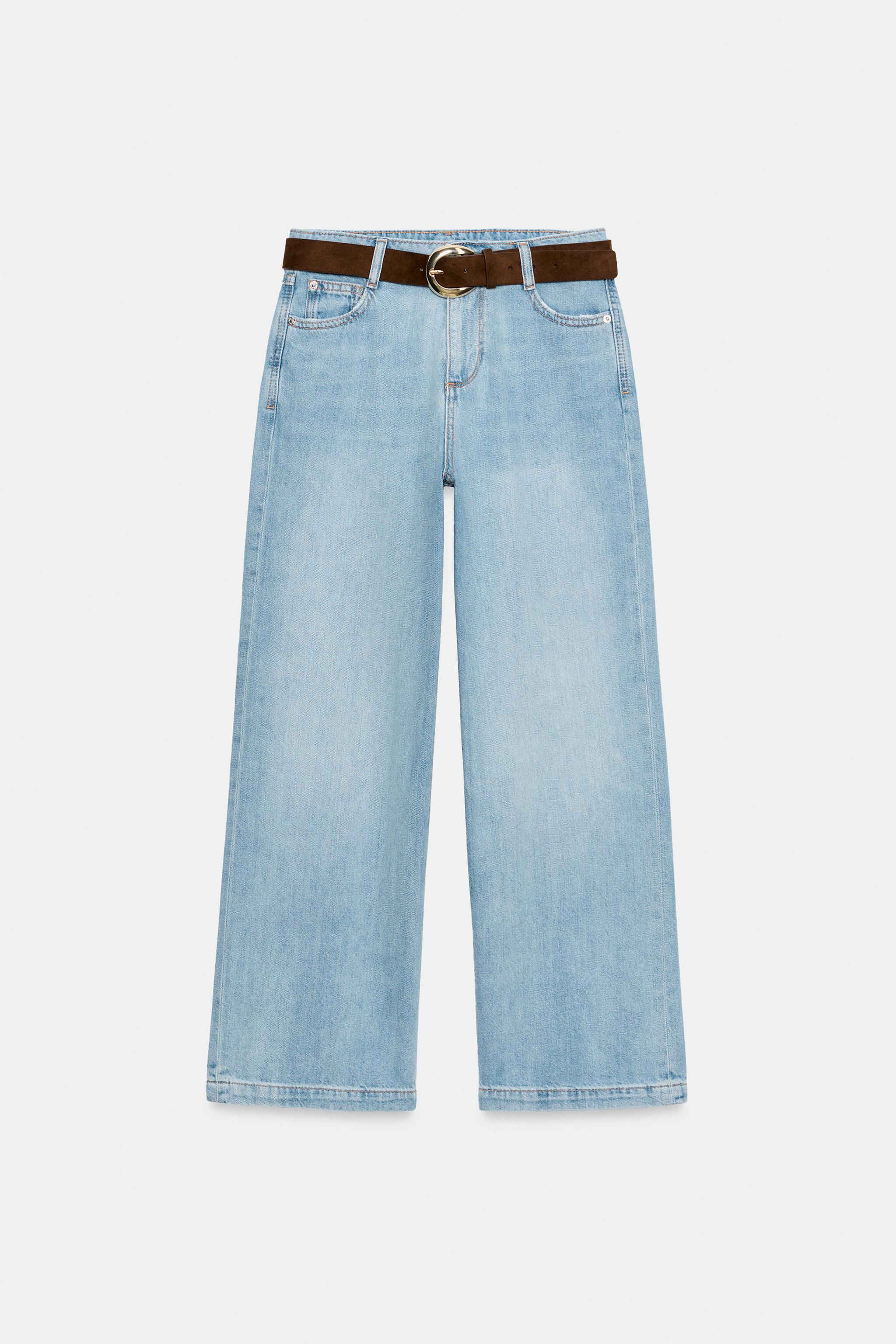 Женские джинсы Zara HIGH-WAISTED WIDE LEG CROPPED BELTED JEANS — фото 7