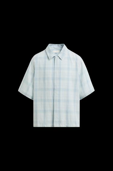 CAMISA CUADROS - Azul de Zara