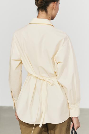 Flowing cotton shirt with belt detail — Ecru 1