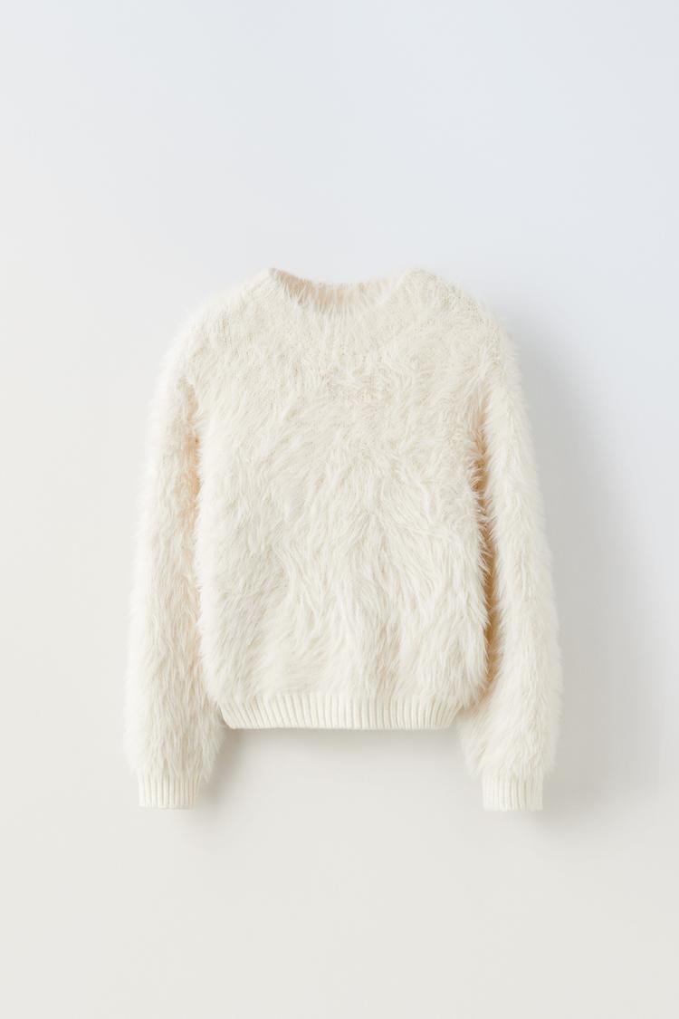 Zara Oversized Furry Sweater FAUX FUR KNIT SWEATER Ecru ZARA South