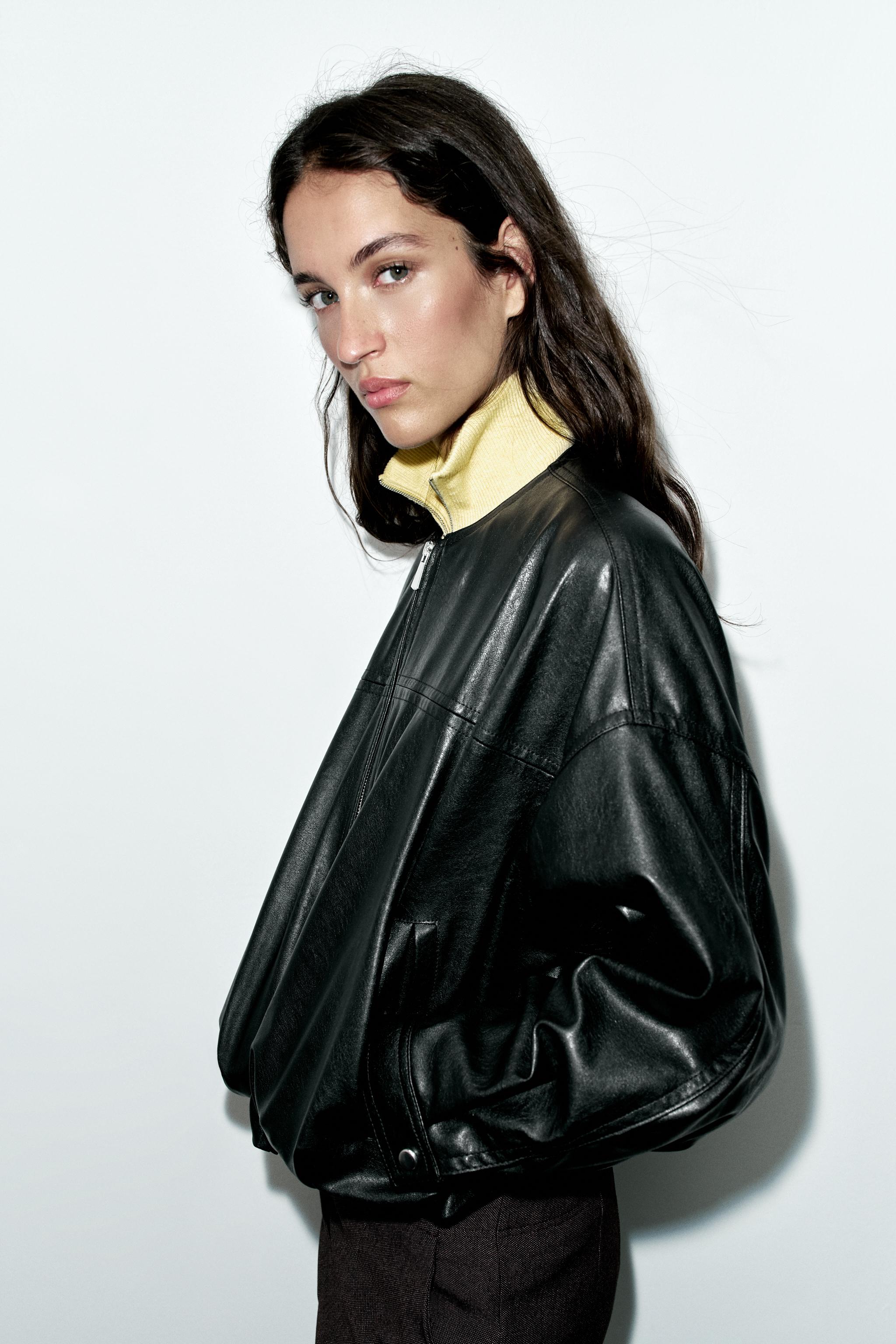 Zara Suni Deri Balon Bomber Ceket görsel 4
