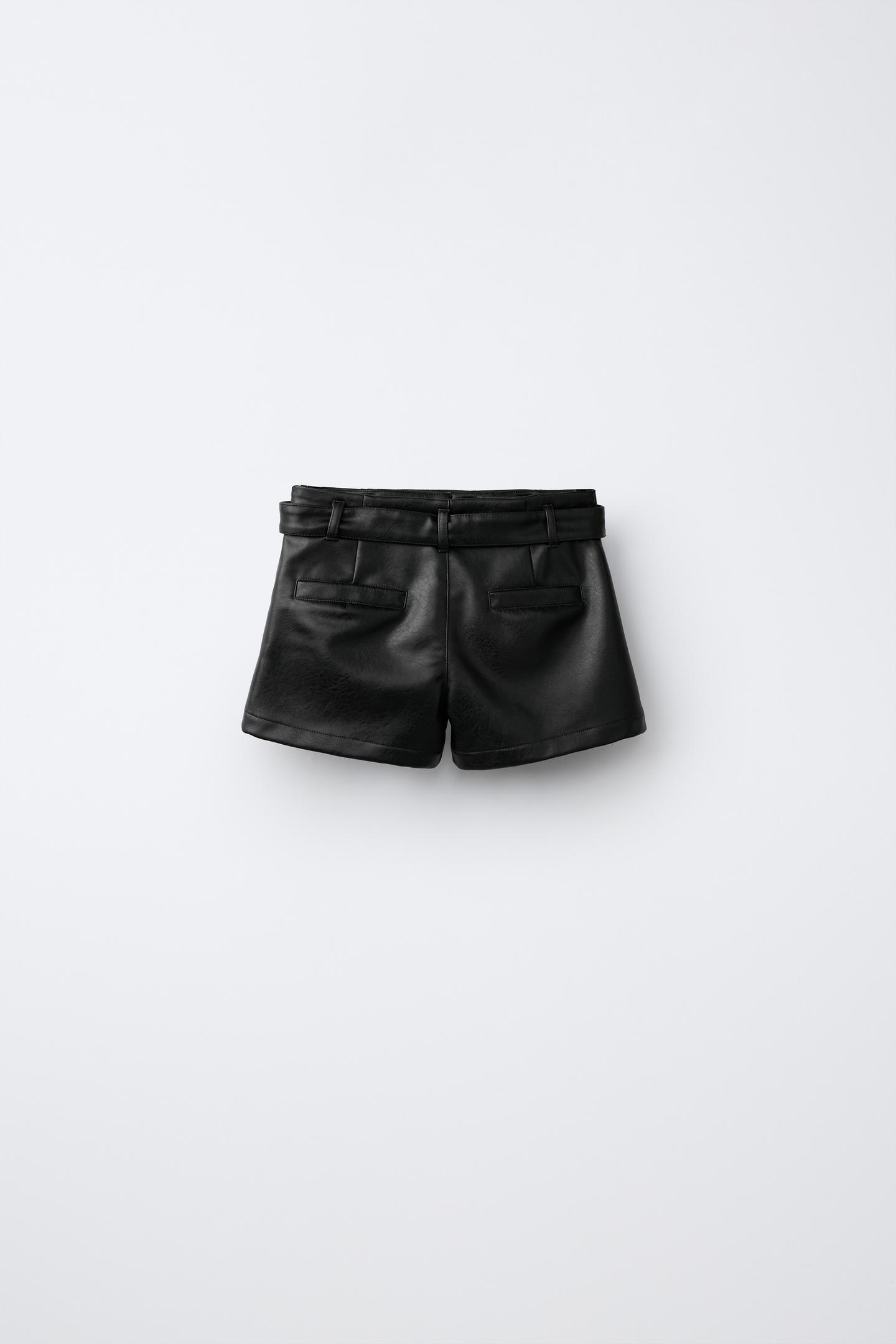 Детская юбка Zara Leather-Effect Bermuda, цвет: Коричневый — фото 3
