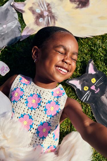 FLORAL CROCHET KNIT TOP - Pink by Zara