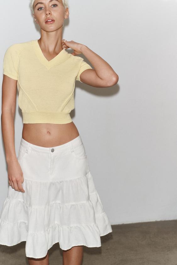 SHORT SLEEVE V-NECK KNIT TOP