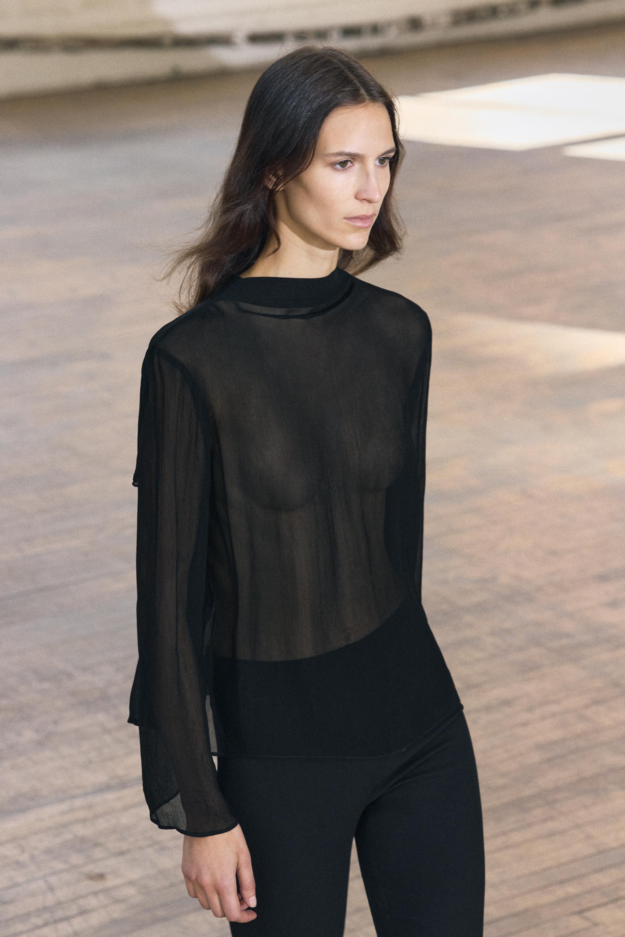 Blouse noire zara sale