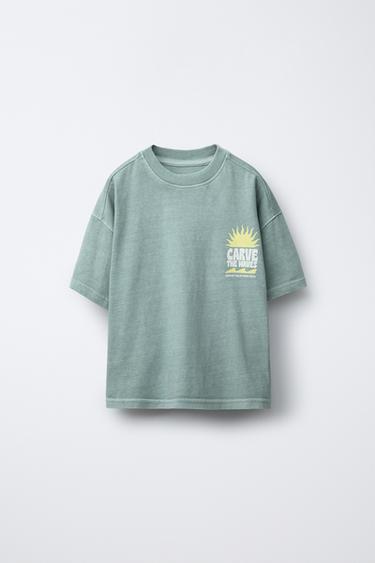 ENSEMBLE TEINT EN PIÈCE T-SHIRT IMPRIMÉ ET BERMUDA - Bleu / Vert de Zara - Image 1