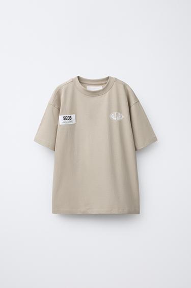 JOGGING T-SHIRT WITH LABEL - Beige by Zara - Image 0