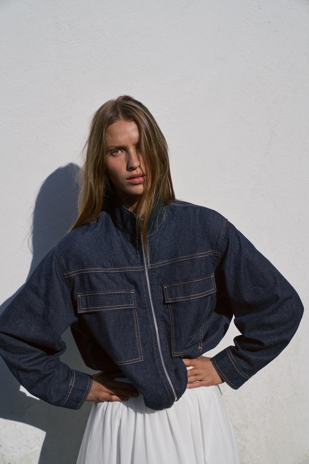 Z1975 HIGH-COLLAR DENIM BOMBER JACKET