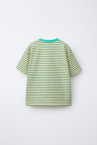 STRIPED T-SHIRT WITH CONTRAST NECKLINE - Yellow by Zara - Image 1