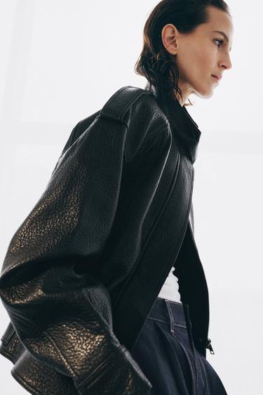 CAZADORA BOMBER PIEL 100% ZW COLLECTION LIMITED EDITION - Negro de Zara