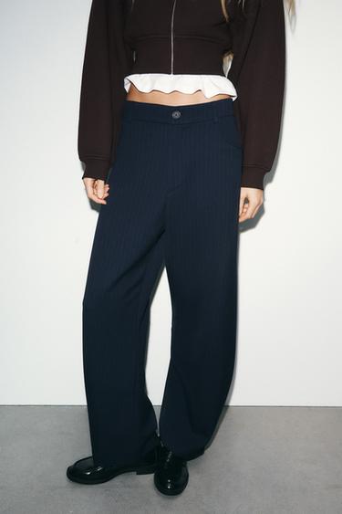 Zara PINSTRIPE BALLOON PANTS - Navy blue