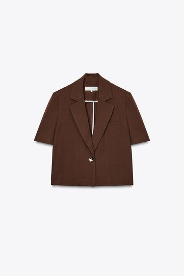 CROPPED SHORT SLEEVE BLAZER - Brown by Zara