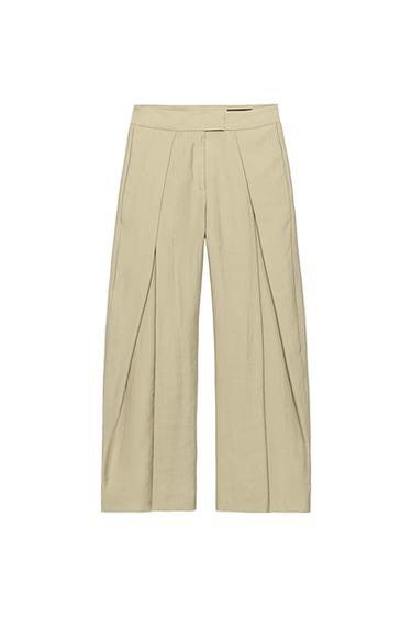 ZW COLLECTION WIDE-LEG DARTED TROUSERS - Olive Green by Zara