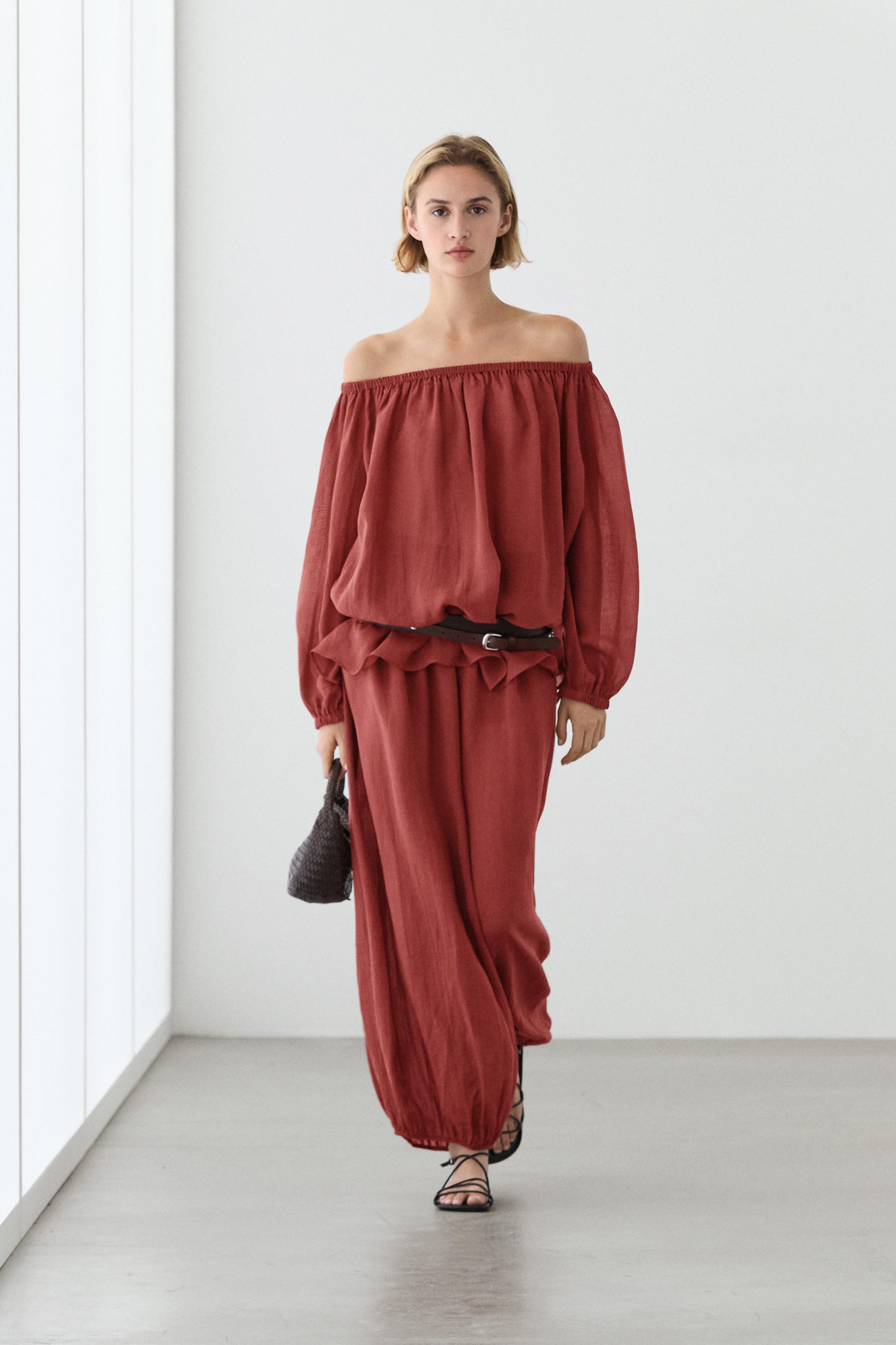 Flowing boat neck shirt — Brick