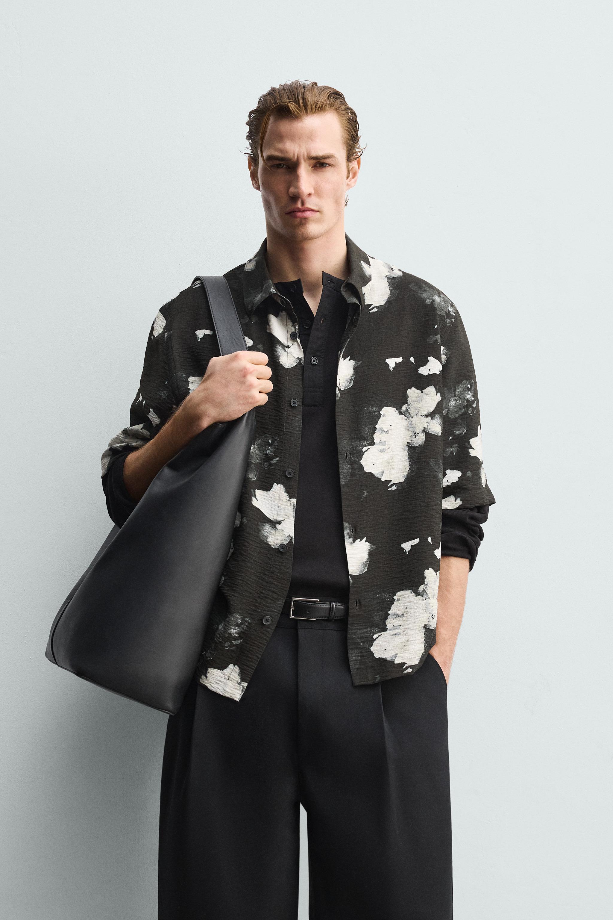 Zara - Fluid Floral Print Shirt - Black - S - Man Zara - Fluid Floral Print Shirt - Black - S - Man