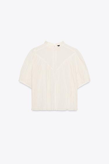 BLOUSE STYLE RUSTIQUE AVEC ENTRE-DEUX - Écru de Zara