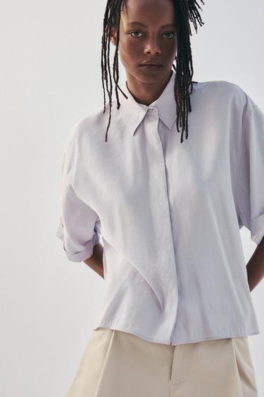 CAMISA FLUIDA MANGA CORTA - Malva claro de Zara