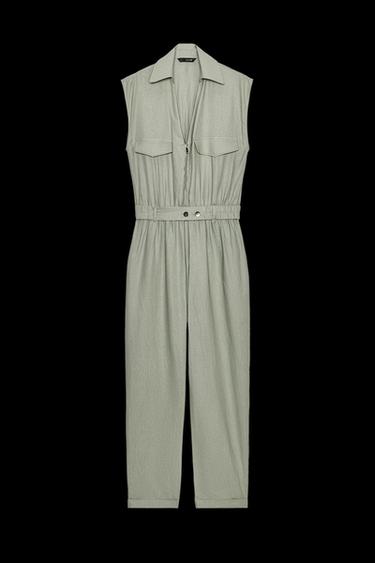 LANGER OVERALL MIT GÜRTEL AUS LEINEN - Helles Khaki von Zara - Bild 0