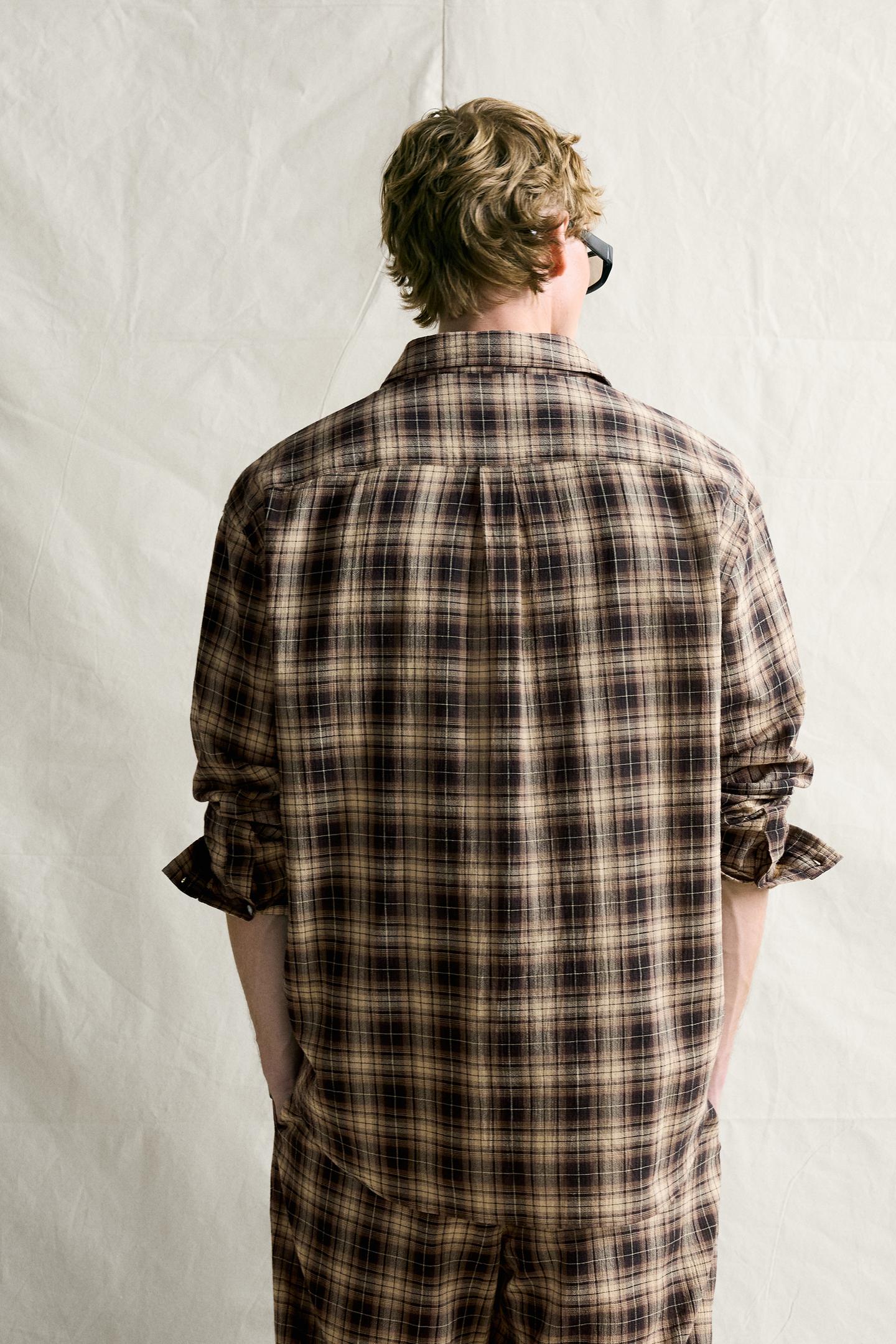 Мужская рубашка Zara Relaxed Fit Plaid, цвет: Коричневый — фото 3