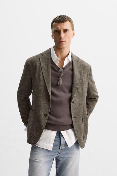 Zara RELAXED FIT VISCOSE - COTTON BLAZER - Dark tan